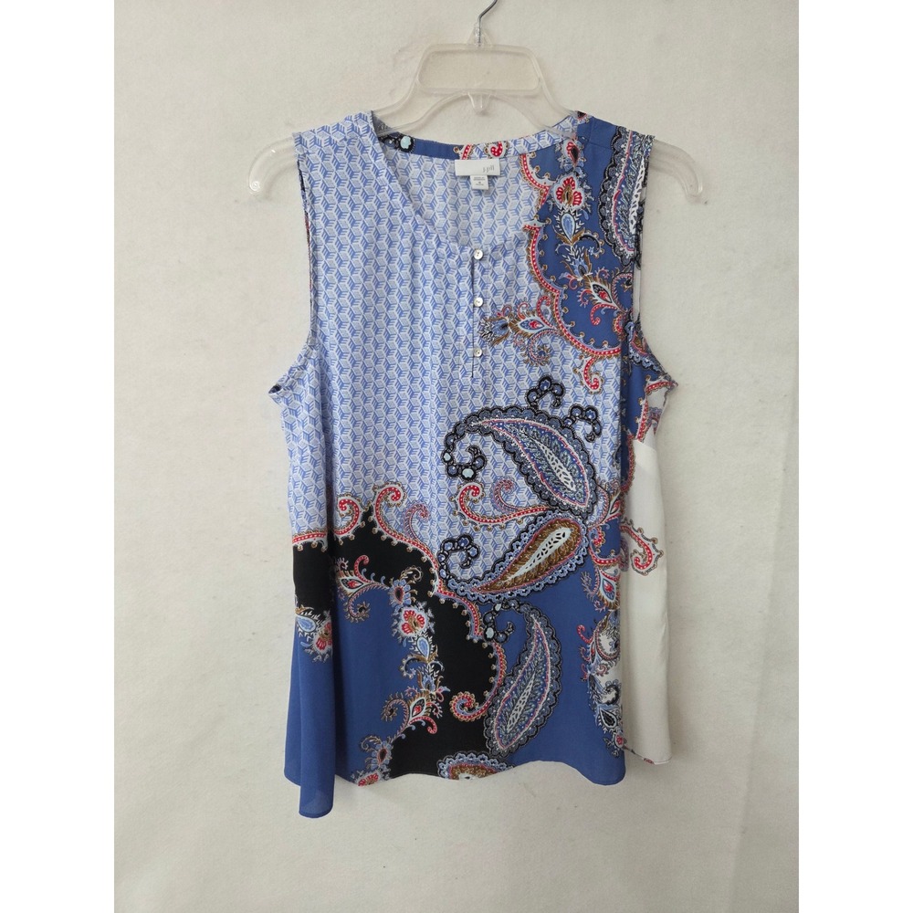 J. Jill Blouse Womens MP Blue Paisley Mixed Print Sleeveless Tunic Tank 096462